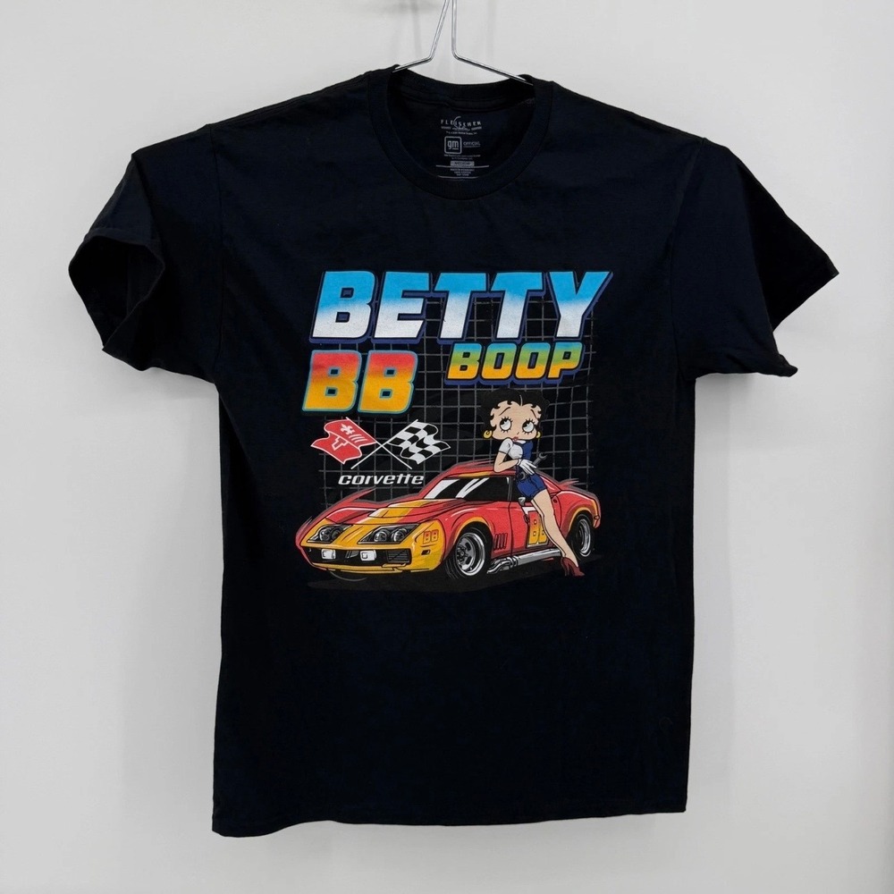 Fleischer Studios Betty Boop Corvette T-Shirt Mens M Graphic Cotton Black Solid